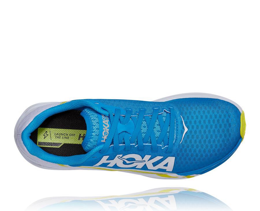 Chaussure Running Hoka One One Rocket X Femme - Blanche/Bleu - XDQ-967254